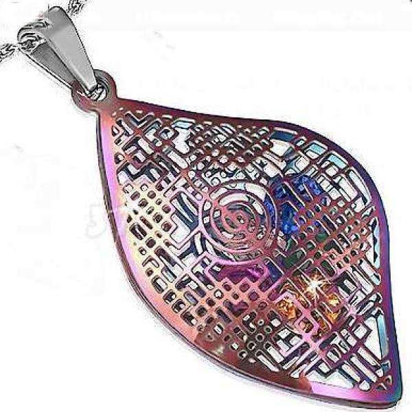 Stainless Steel 2-tone Rainbow Anodized Filigree Oval Pendant