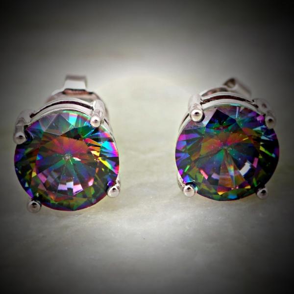 Rainbow Topaz Designer 18k White Gold Plated Stud earrings