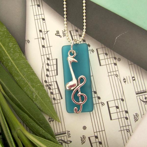 Recycled Glass Pendant with Music Note & Clef