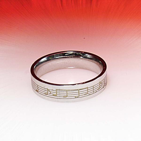 Music Note Ring Stainless Steel With Etched Music Notes