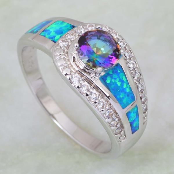Blue Rainbow Mystic Topaz Opal 925 Sterling Silver Ring  - Size 8