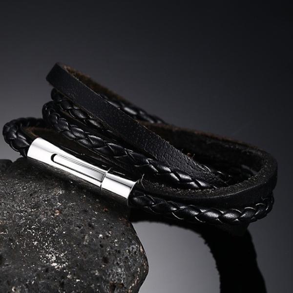 Punk Braided Multi Strand Leather Bracelet with Solid Stainless Steel Clasp