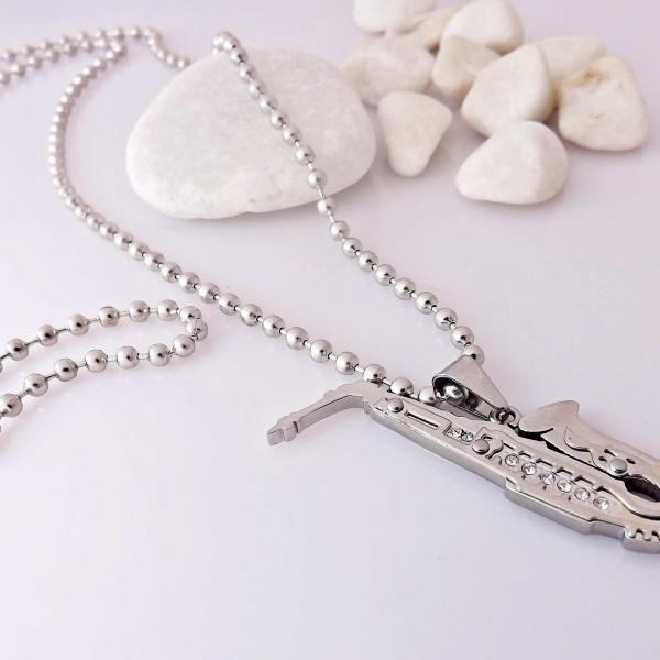 Saxophone Musical Instrument Pendant in Stainless Steel
