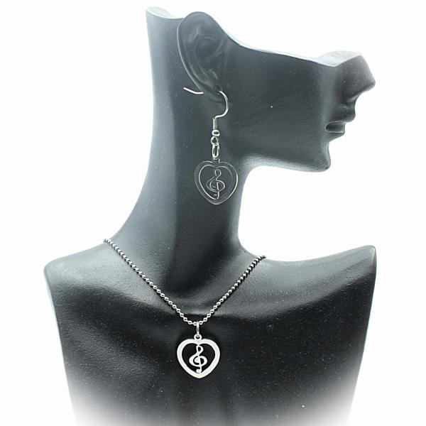 Treble Clef Heart Necklace and Earrings