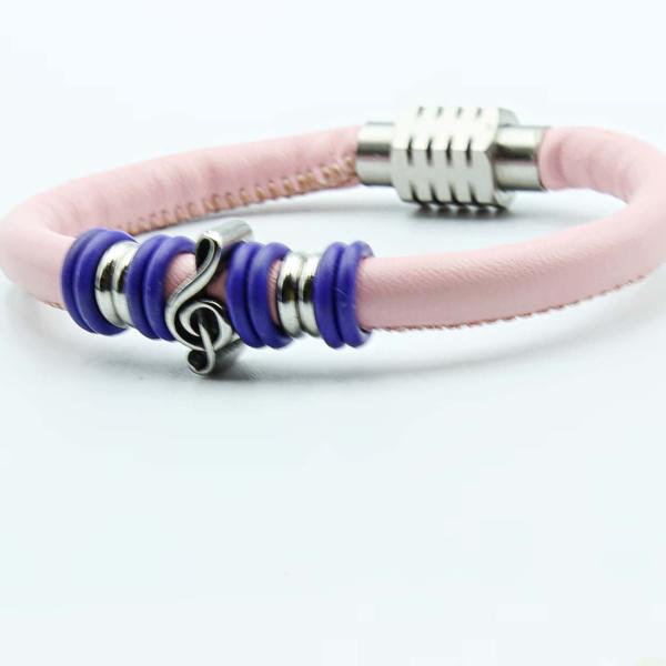 Baby Pink Leather Music Note  Clef Bracelet