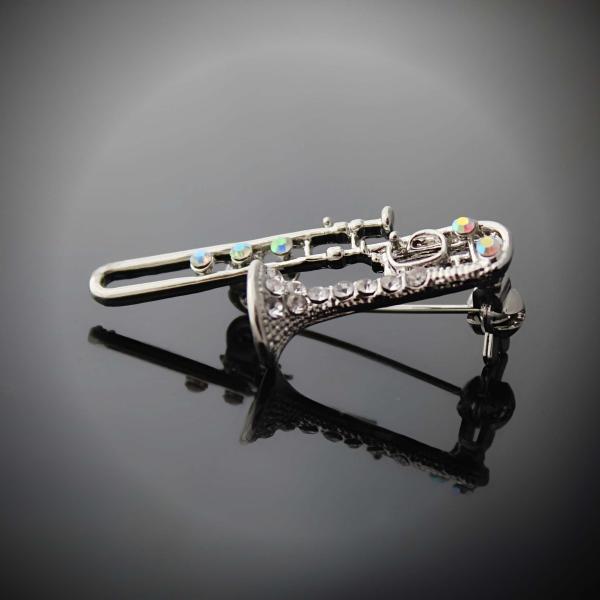 Trombone Crystal Pin Brooch