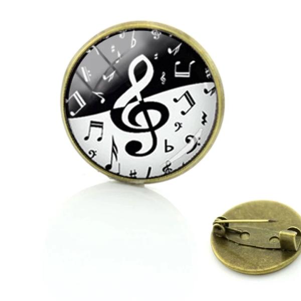 Music Notes Medley Glass Cabochon Brooch