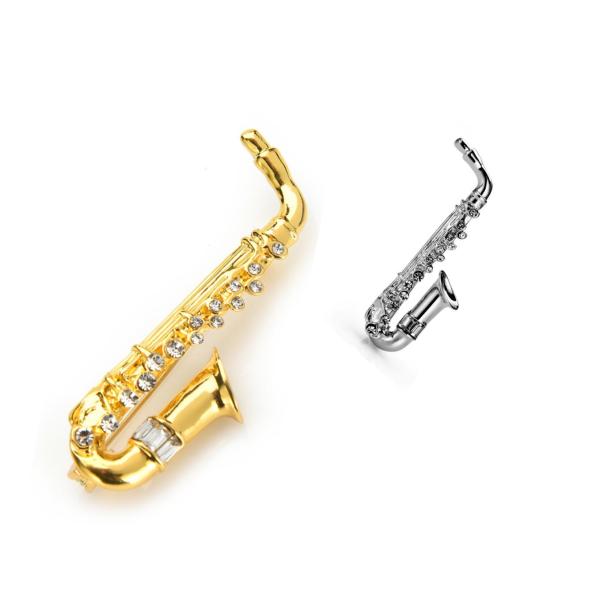 Statement Saxophone Crystal Brooch 