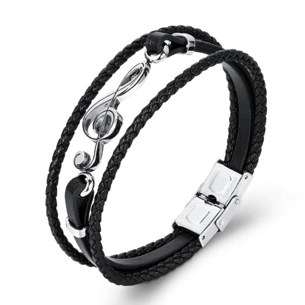 Music Treble Clef Note Bracelet - Stainless Steel and Leather