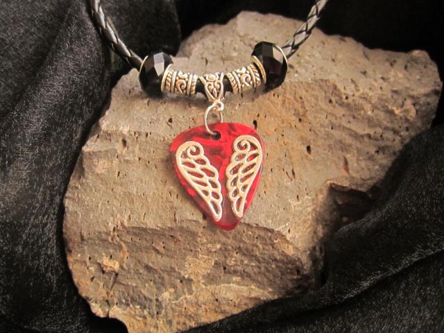Guitar Pick Necklace with Angel Wings