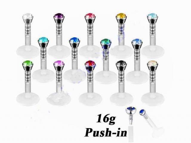 Crystal Bioplast Flexible Labret Piercing Stud Jewelry 16g