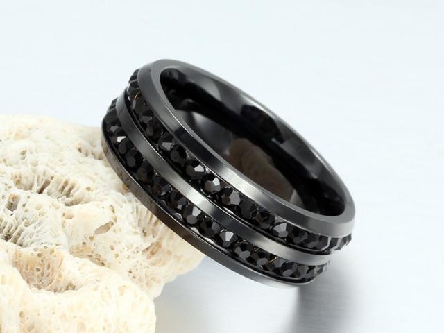 Black Crystal Titanium Ring - Unisex