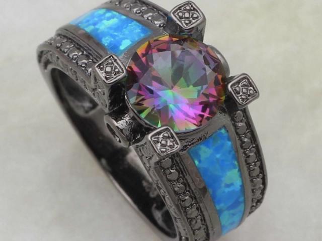 Rainbow Topaz Ring in Black Gun Metal