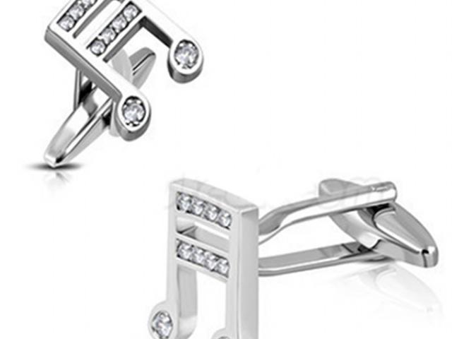 Music Note Cufflinks with Crystal Stones