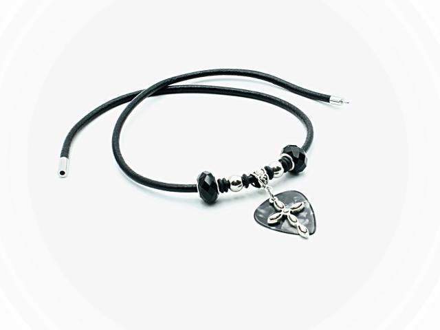 Guitar Pick Necklace With Cross - Genuine Leather -Premier Collection