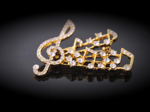 Music Note and Clef Brooch with Austrian Crystals
