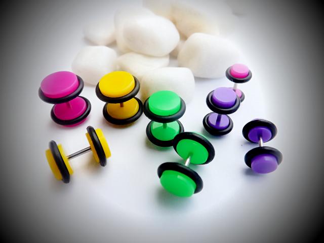 Fake Ear Plug with O Ring Acrylic - Neon Colours