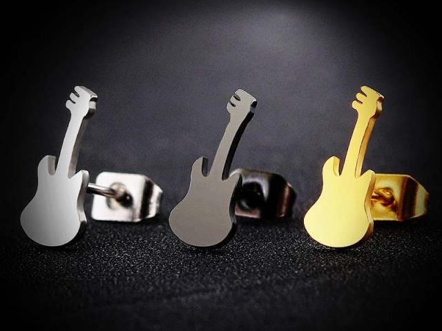 Guitar Earrings Stainless Steel - 3 Colour Choice