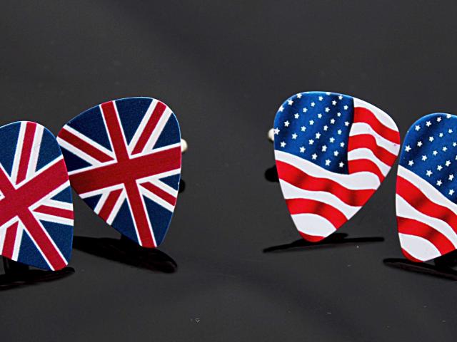 Guitar Pick Cufflinks - British Flag & American Flag - Patriotic Cufflinks
