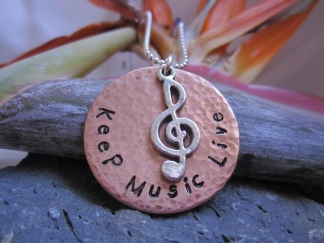 Keep Music Live - Hammered and Distressed Bronze Pendant