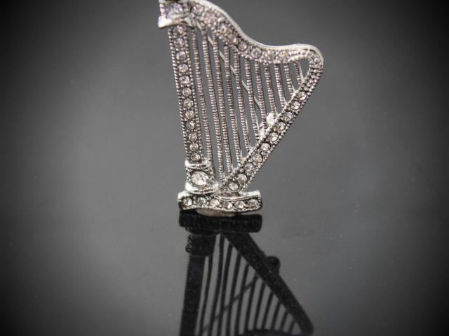 Harp Pin Brooch With Crystal