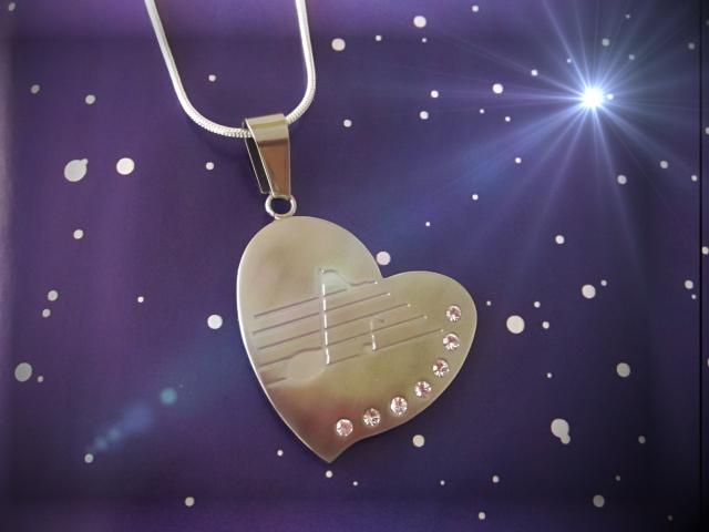 Valentines Heart Pendant in Stainless Steel with Music Note