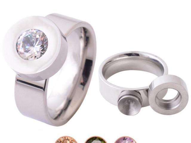 Unique Stainless Steel Stud Ring With Interchangeable Gems