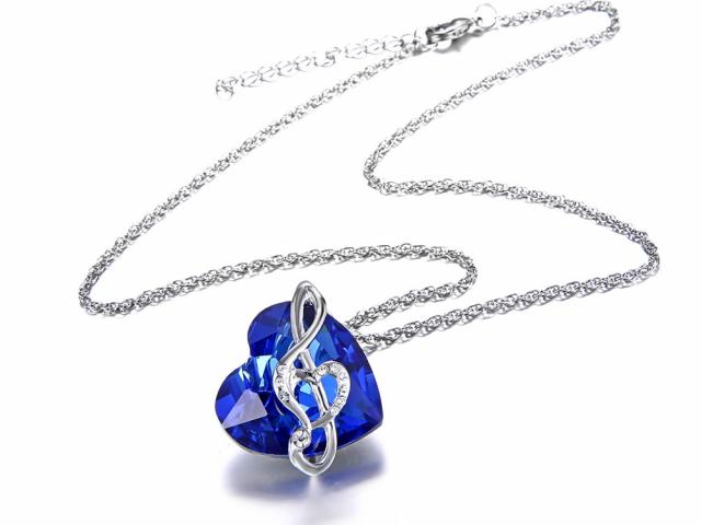 Blue Heart Crystal Music Note Necklace