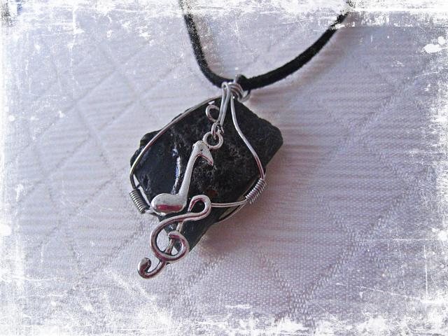 Music Note Pendant on Black Lava Rock