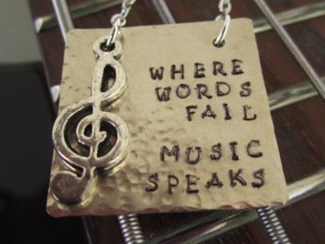 Where Words Fail Music Speaks - Distressed Square Nickel Pendant
