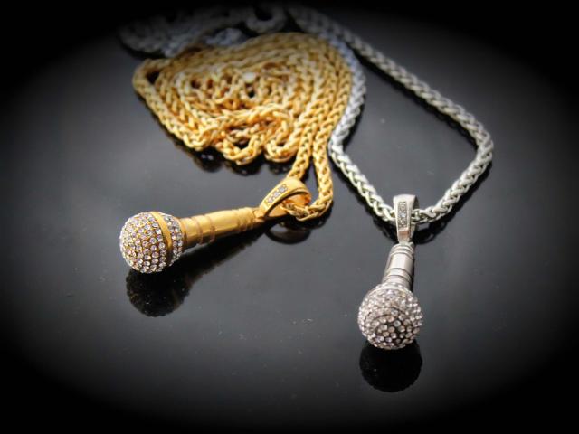 Microphone Pendant - Stainless Steel With Crystal