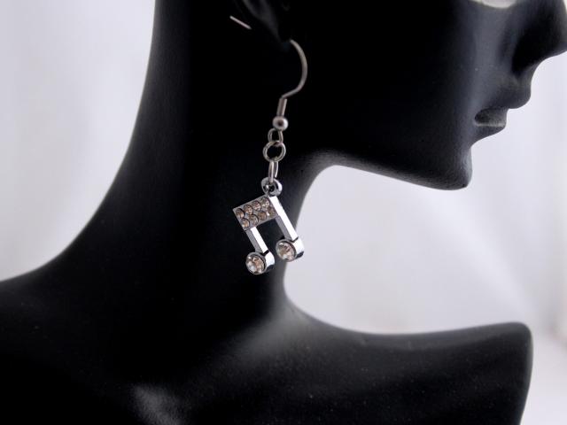 Crystal Music Note Drop Earrings.