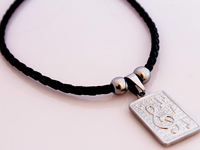 Music Note Tag Choker on Genuine Leather Cord