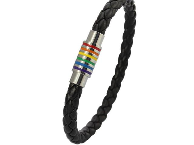 Rainbow Flag Titanium Steel Vintage Leather Bracelet