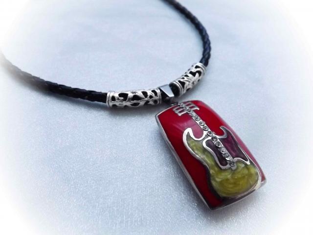 Red Electric Guitar Musical Instrument Pendant