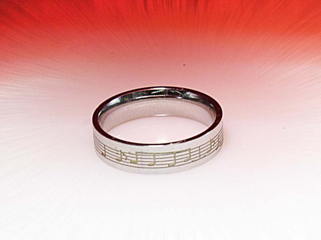Music Note Ring Stainless Steel With Etched Music Notes