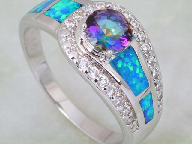 Blue Rainbow Mystic Topaz Opal 925 Sterling Silver Ring  - Size 8