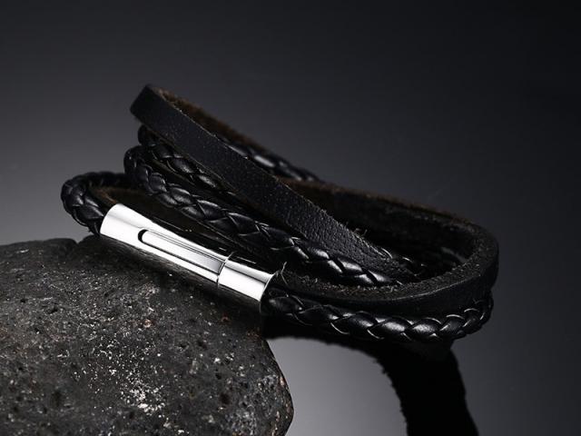 Punk Braided Multi Strand Leather Bracelet with Solid Stainless Steel Clasp