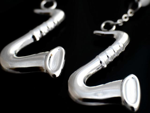Saxophone Long Drop Earrings with Crystal Stones