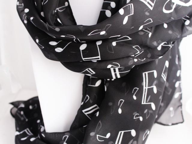 Ladies Musical Note Chiffon Neck Scarf in white