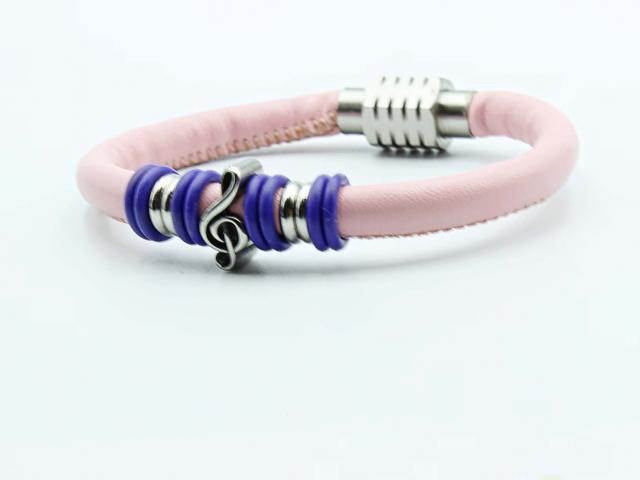 Baby Pink Leather Music Note  Clef Bracelet