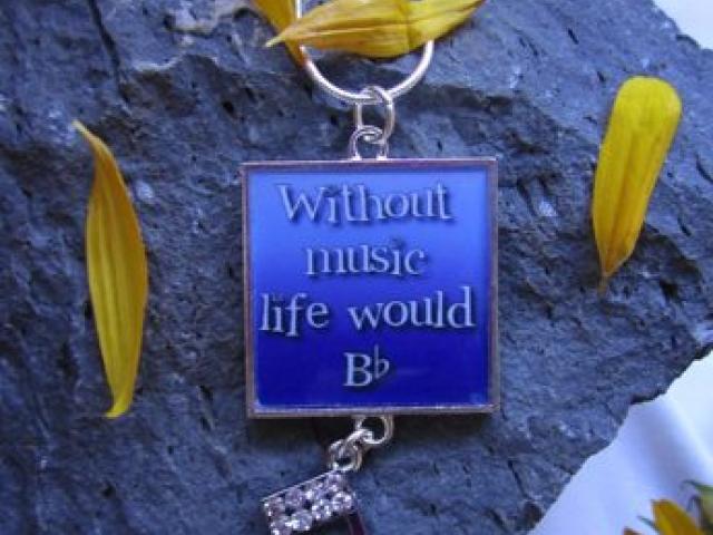Without Music Life Would Bb - Funky Square Resin Pendant in Blue With Charm