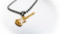 Gold Guitar Pendant  with White Scratch Plate