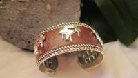 Silver Brown Leather Piano Cuff Bracelet