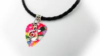 Colorful Hippy "Tie Die" Guitar Pick Necklace With Music Notes