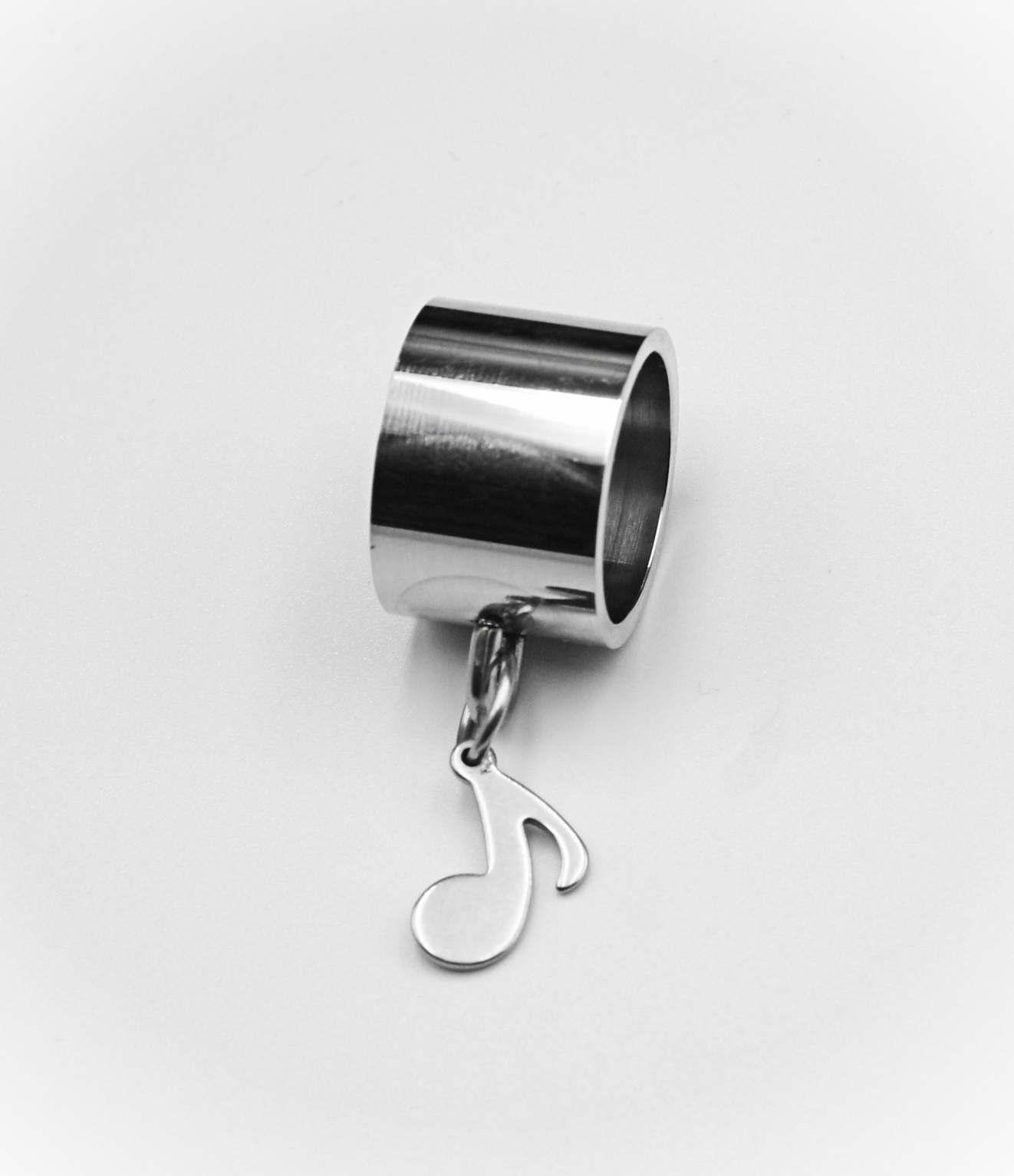 Wide Ring With Music Note Dangle Charm Stainless Steel